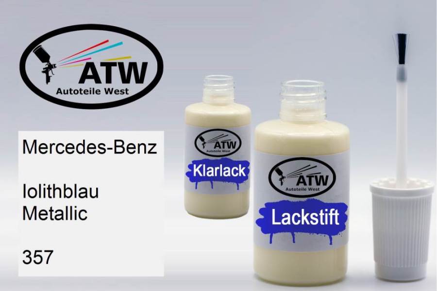 Mercedes-Benz, Iolithblau Metallic, 357: 20ml Lackstift + 20ml Klarlack - Set, von ATW Autoteile West.